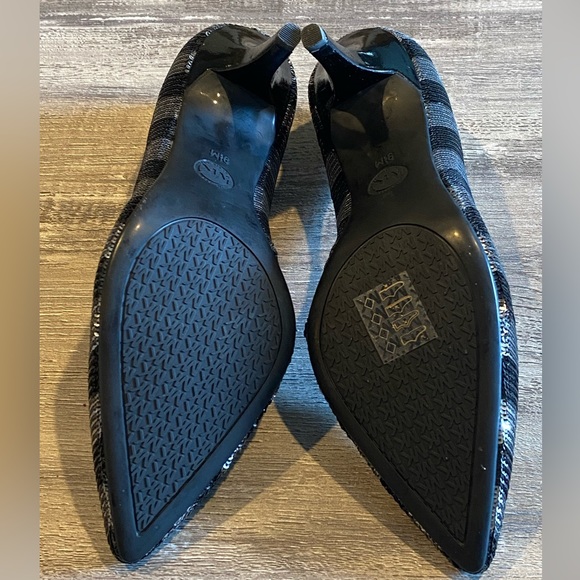 New sz 9.5 Micheal Kors Black & Silver Striped Sequin Pumps Heels - Picture 11 of 13